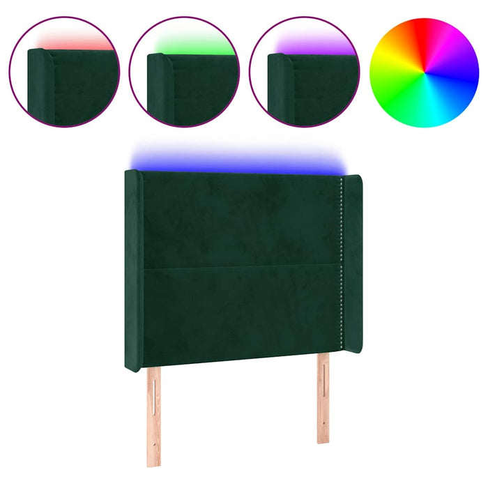 Tăblie de pat cu LED, verde închis, 103x16x118/128 cm, catifea - WALTI WALTI
