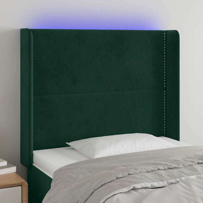 Tăblie de pat cu LED, verde închis, 103x16x118/128 cm, catifea - WALTI WALTI