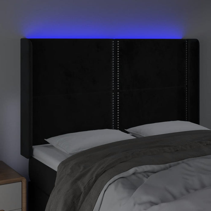 Tăblie de pat cu LED, negru, 147x16x118/128 cm, catifea - WALTI WALTI