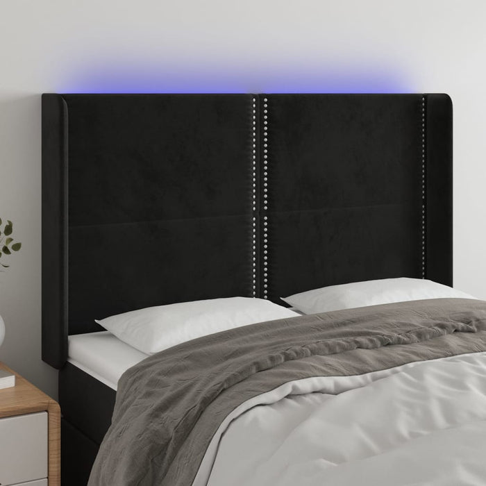 Tăblie de pat cu LED, negru, 147x16x118/128 cm, catifea - WALTI WALTI