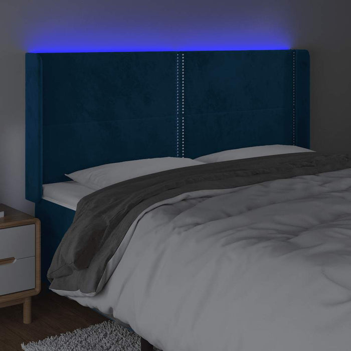 Tăblie de pat cu LED, albastru închis, 163x16x118/128cm catifea - WALTI WALTI