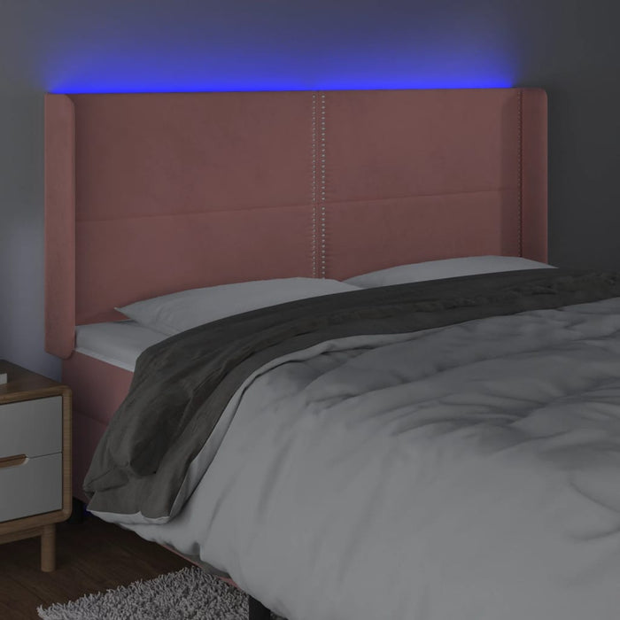 Tăblie de pat cu LED, roz, 163x16x118/128 cm, catifea - WALTI WALTI
