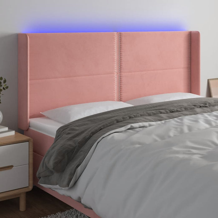 Tăblie de pat cu LED, roz, 163x16x118/128 cm, catifea - WALTI WALTI