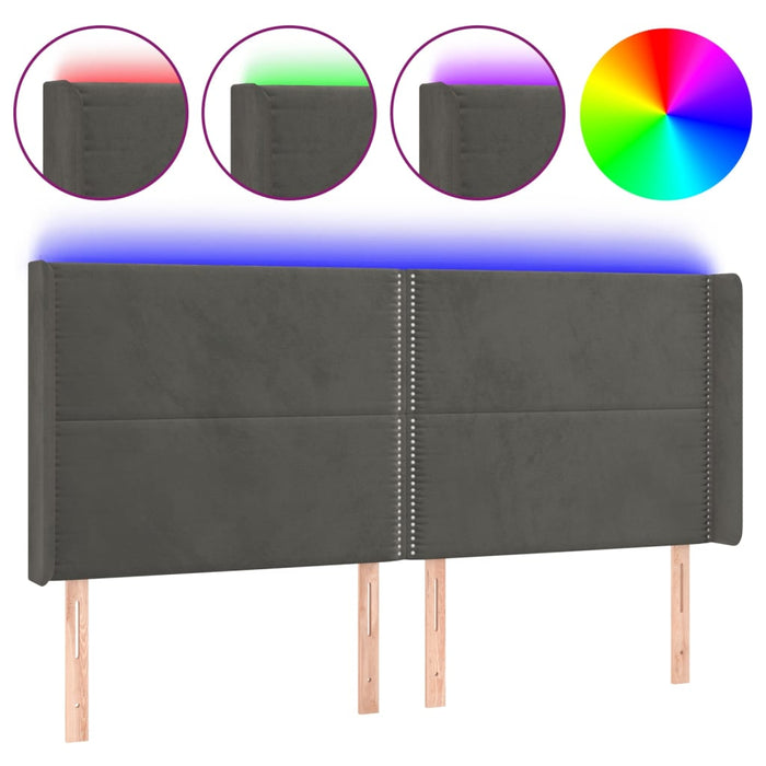 Tăblie de pat cu LED, gri închis, 183x16x118/128 cm, catifea - WALTI WALTI