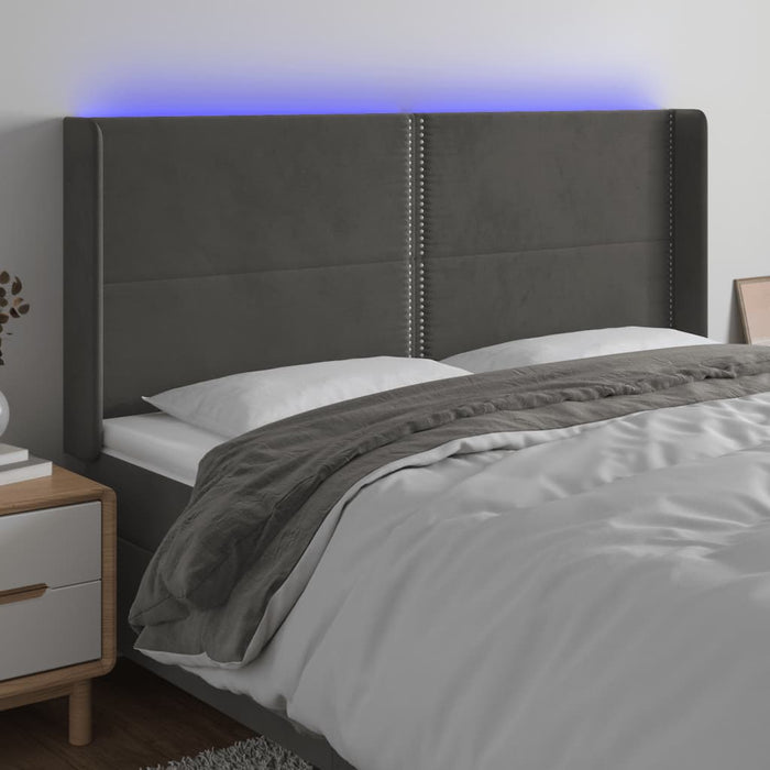 Tăblie de pat cu LED, gri închis, 183x16x118/128 cm, catifea - WALTI WALTI