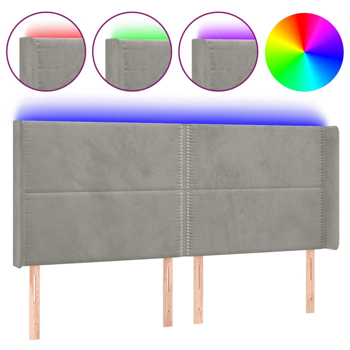 Tăblie de pat cu LED, gri deschis, 203x16x118/128 cm, catifea - WALTI WALTI
