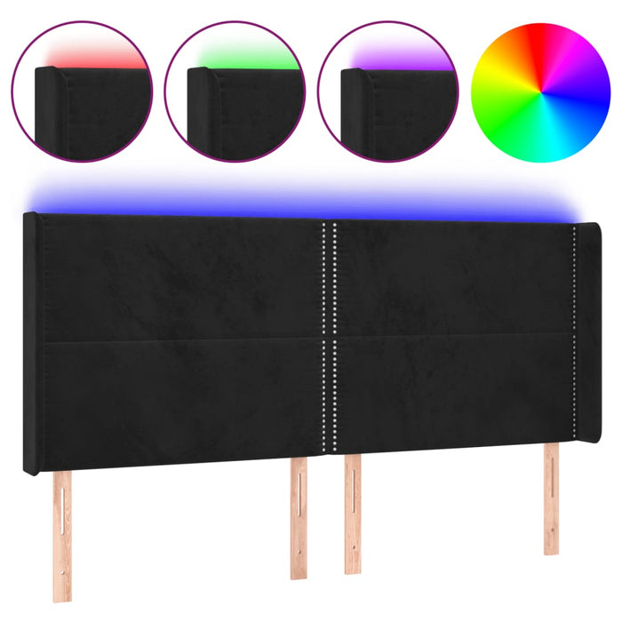 Tăblie de pat cu LED, negru, 203x16x118/128 cm, catifea - WALTI WALTI