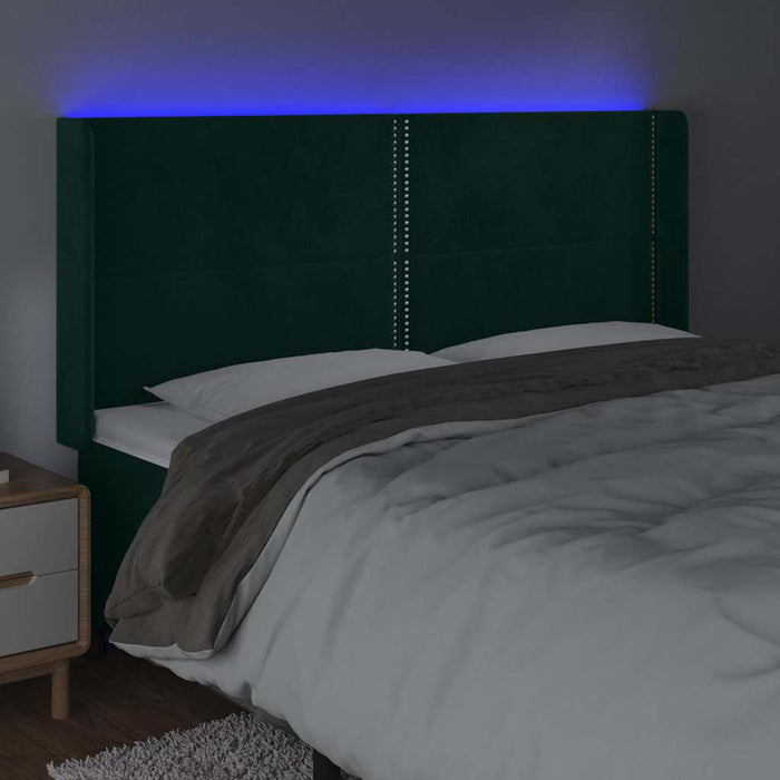 Tăblie de pat cu LED, verde închis, 203x16x118/128 cm, catifea - WALTI WALTI