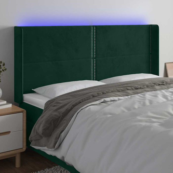 Tăblie de pat cu LED, verde închis, 203x16x118/128 cm, catifea - WALTI WALTI