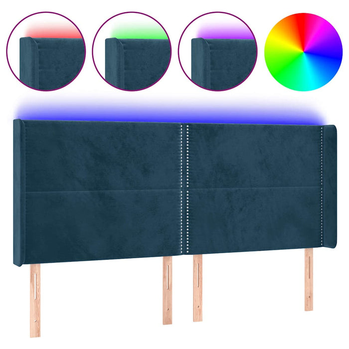 Tăblie de pat cu LED, albastru închis, 203x16x118/128cm catifea - WALTI WALTI