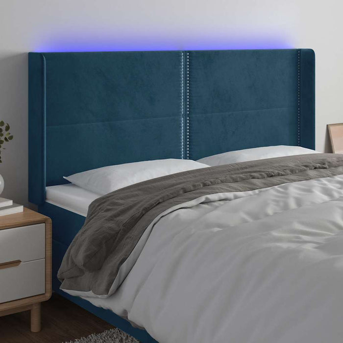 Tăblie de pat cu LED, albastru închis, 203x16x118/128cm catifea - WALTI WALTI