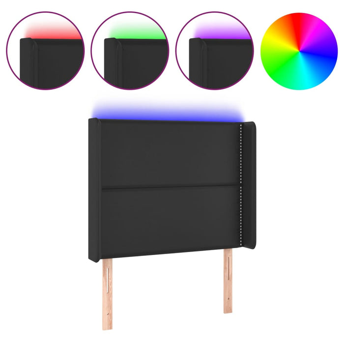 Tăblie de pat cu LED, negru, 83x16x118/128 cm, piele ecologică WALTI