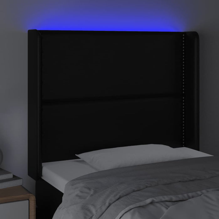 Tăblie de pat cu LED, negru, 83x16x118/128 cm, piele ecologică WALTI