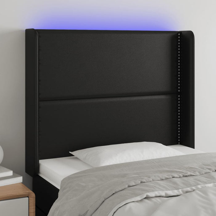 Tăblie de pat cu LED, negru, 83x16x118/128 cm, piele ecologică WALTI