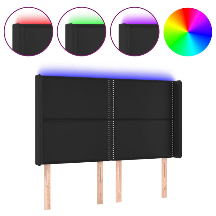Tăblie de pat cu LED, negru, 147x16x118/128 cm, piele ecologică - WALTI WALTI