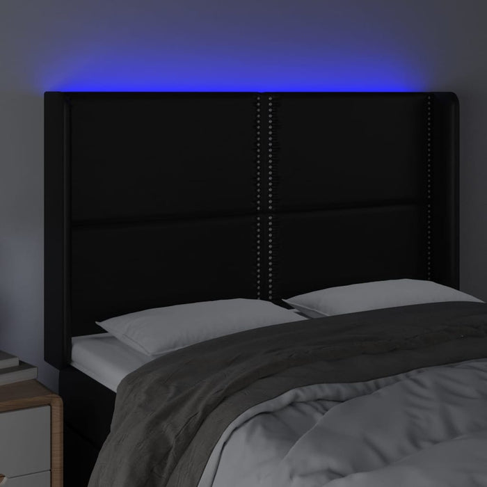 Tăblie de pat cu LED, negru, 147x16x118/128 cm, piele ecologică - WALTI WALTI