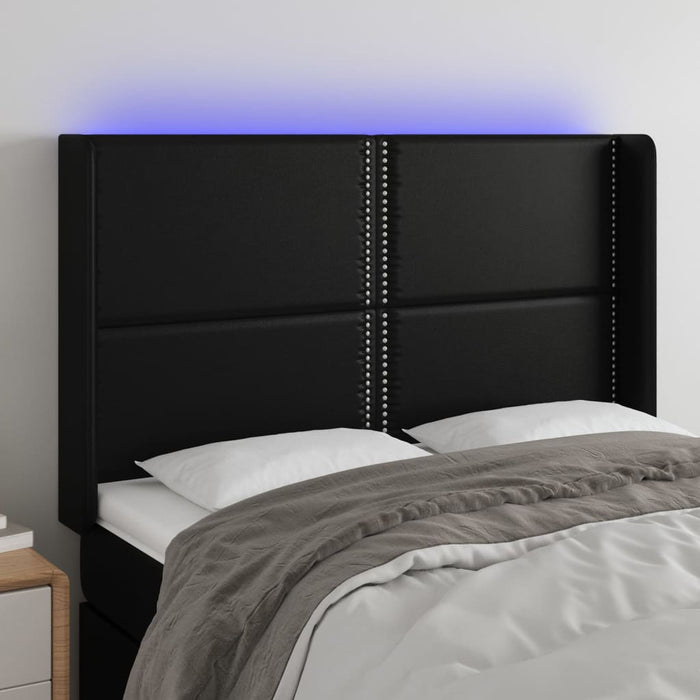 Tăblie de pat cu LED, negru, 147x16x118/128 cm, piele ecologică - WALTI WALTI