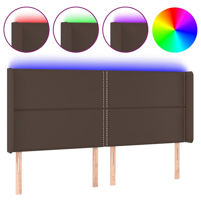 Tăblie de pat cu LED, maro, 183x16x118/128 cm, piele ecologică WALTI