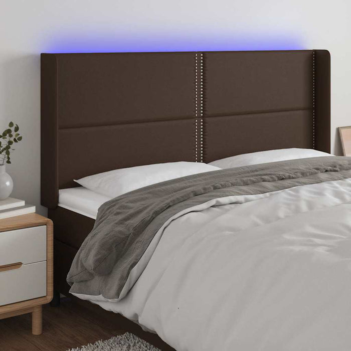 Tăblie de pat cu LED, maro, 183x16x118/128 cm, piele ecologică WALTI