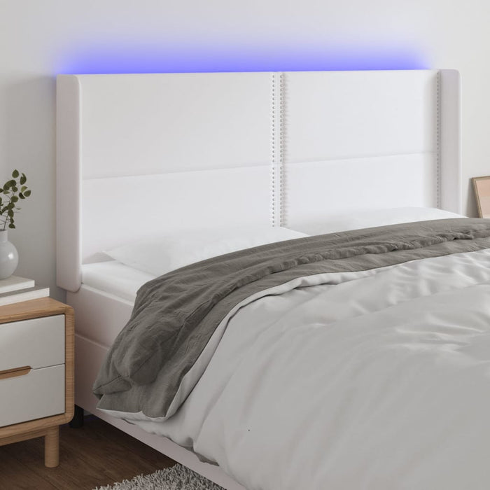 Tăblie de pat cu LED, alb, 203x16x118/128 cm, piele ecologică - WALTI WALTI