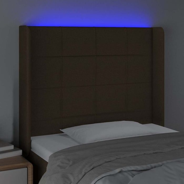 Tăblie de pat cu LED, maro închis, 83x16x118/128 cm, textil WALTI