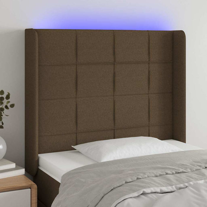 Tăblie de pat cu LED, maro închis, 83x16x118/128 cm, textil WALTI
