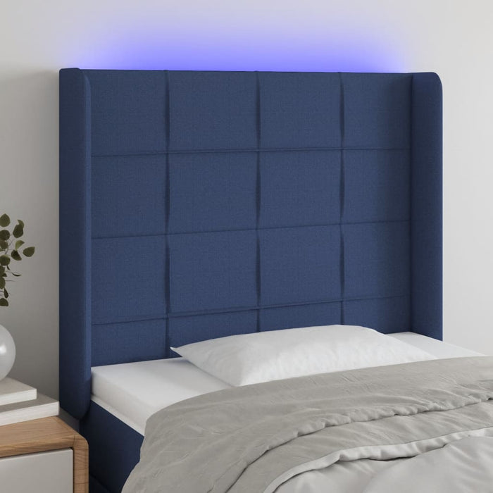 Tăblie de pat cu LED, albastru, 93x16x118/128 cm, textil - WALTI WALTI