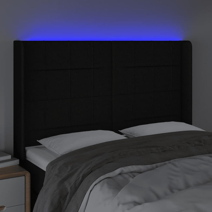 Tăblie de pat cu LED, negru, 147x16x118/128 cm, textil - WALTI WALTI