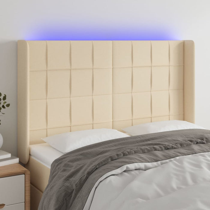 Tăblie de pat cu LED, crem, 147x16x118/128 cm, textil - WALTI WALTI