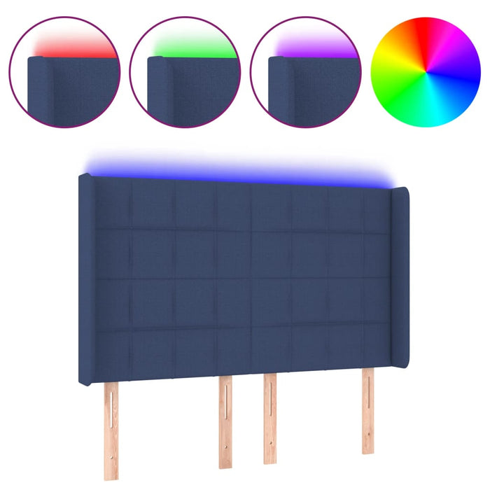 Tăblie de pat cu LED, albastru, 147x16x118/128 cm, textil - WALTI WALTI