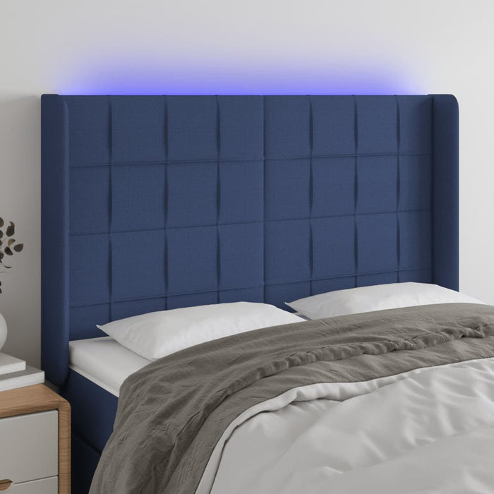 Tăblie de pat cu LED, albastru, 147x16x118/128 cm, textil - WALTI WALTI