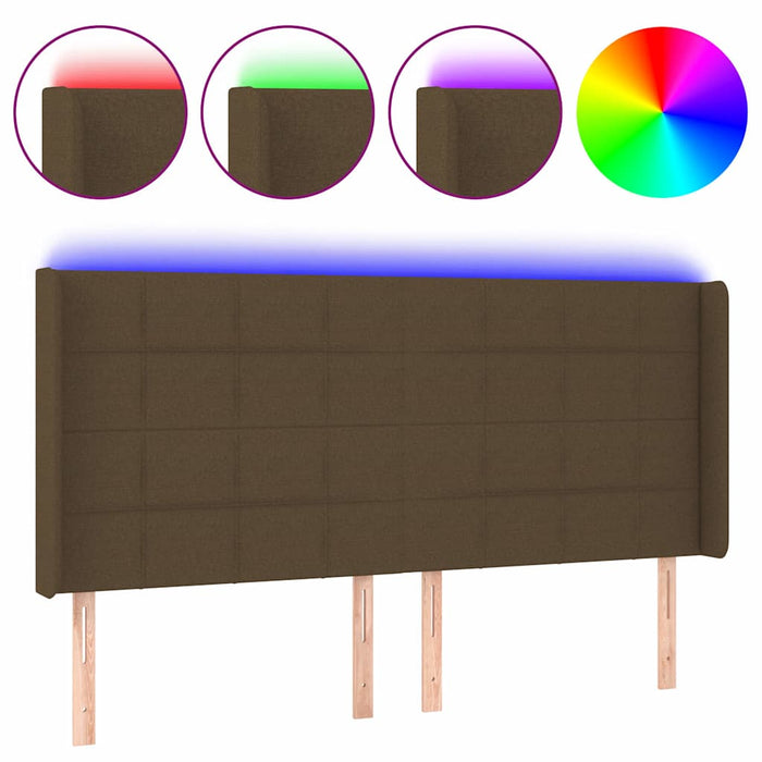 Tăblie de pat cu LED, maro închis, 163x16x118/128 cm, textil WALTI