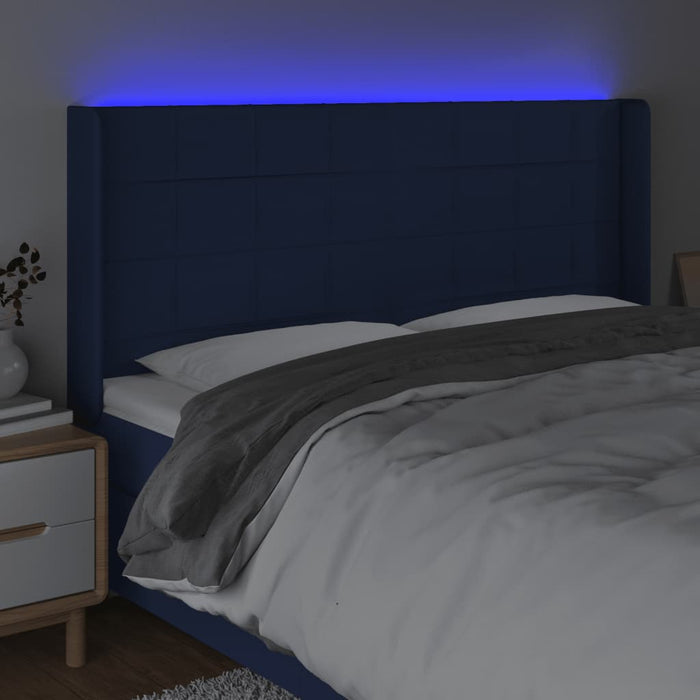 Tăblie de pat cu LED, albastru, 203x16x118/128 cm, textil - WALTI WALTI
