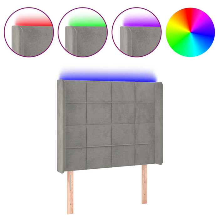 Tăblie de pat cu LED, gri deschis, 83x16x118/128 cm, catifea - WALTI WALTI