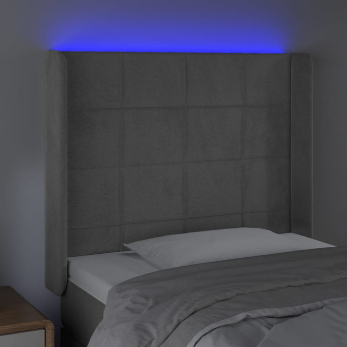 Tăblie de pat cu LED, gri deschis, 83x16x118/128 cm, catifea - WALTI WALTI