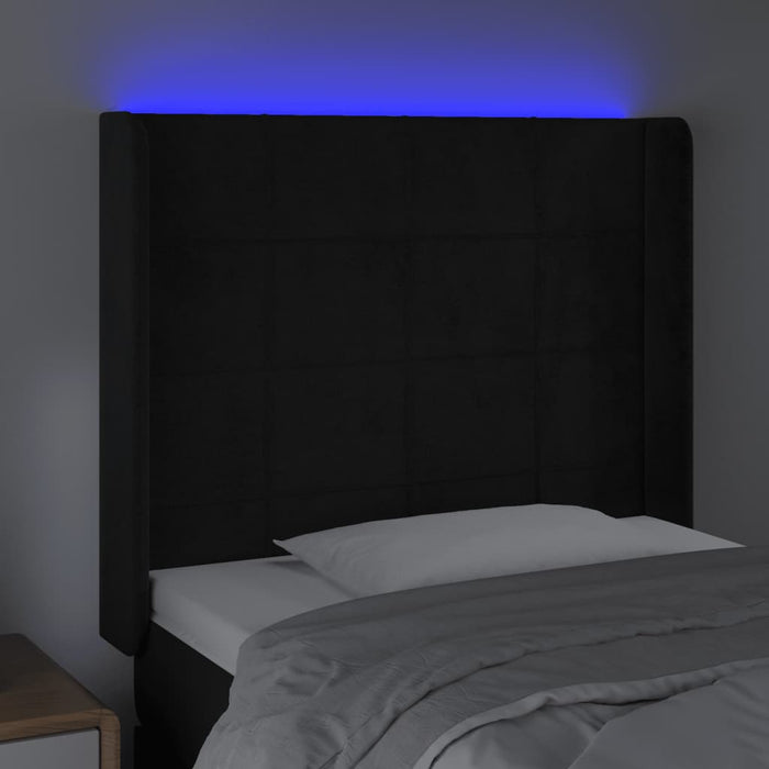 Tăblie de pat cu LED, negru, 83x16x118/128 cm, catifea - WALTI WALTI