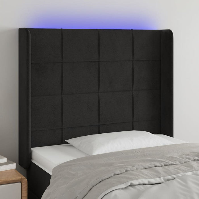 Tăblie de pat cu LED, negru, 83x16x118/128 cm, catifea - WALTI WALTI