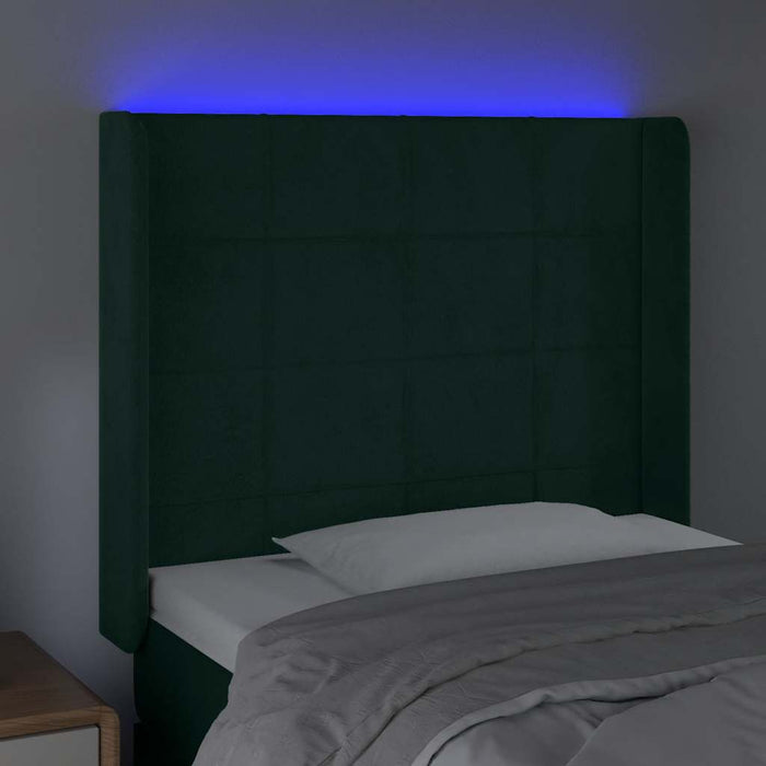 Tăblie de pat cu LED, verde închis, 83x16x118/128 cm, catifea - WALTI WALTI