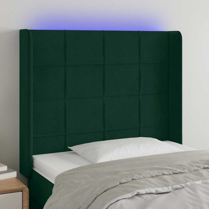 Tăblie de pat cu LED, verde închis, 83x16x118/128 cm, catifea - WALTI WALTI