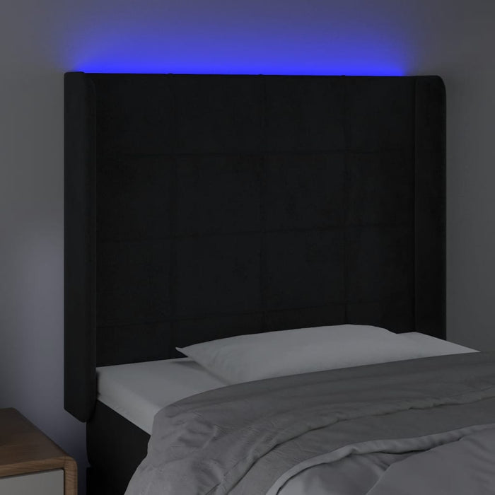 Tăblie de pat cu LED, negru, 93x16x118/128 cm, catifea - WALTI WALTI