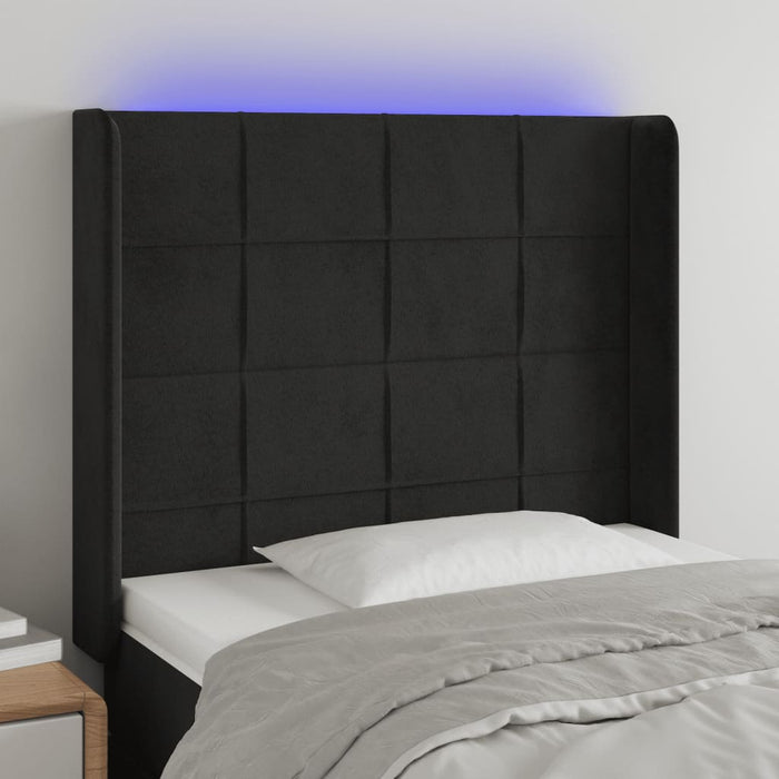 Tăblie de pat cu LED, negru, 93x16x118/128 cm, catifea - WALTI WALTI