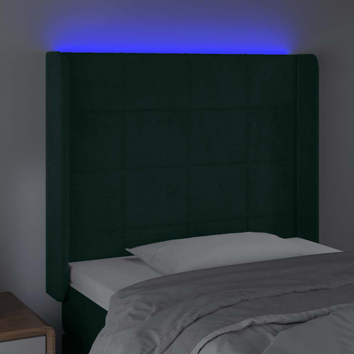 Tăblie de pat cu LED, verde închis, 93x16x118/128cm, catifea - WALTI WALTI