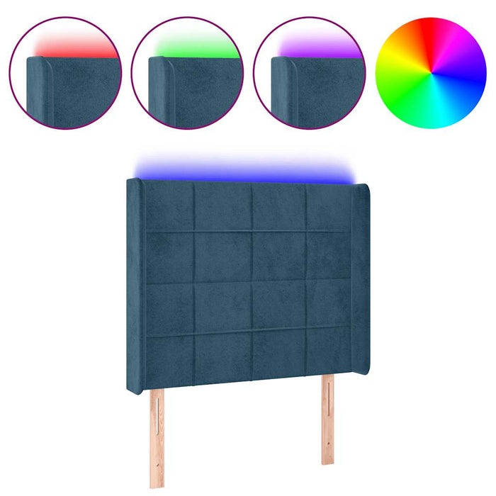 Tăblie de pat cu LED, albastru închis, 93x16x118/128cm, catifea WALTI