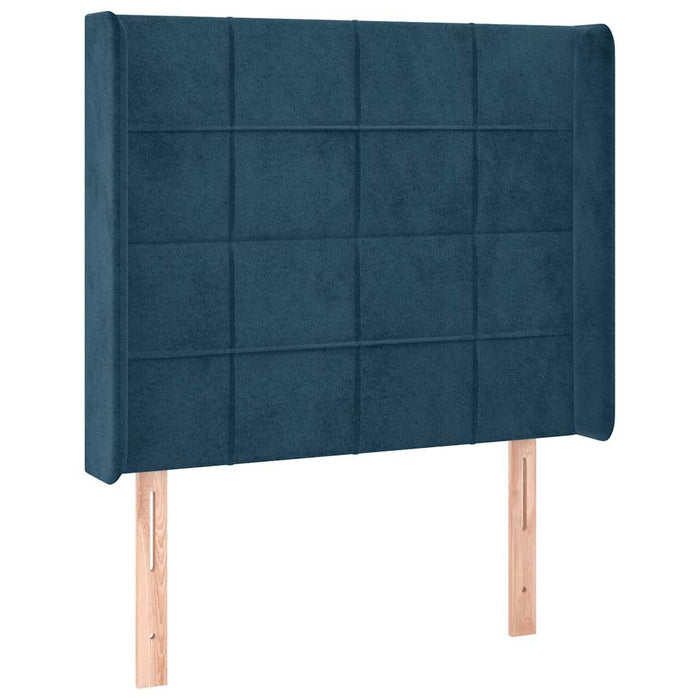 Tăblie de pat cu LED, albastru închis, 93x16x118/128cm, catifea WALTI