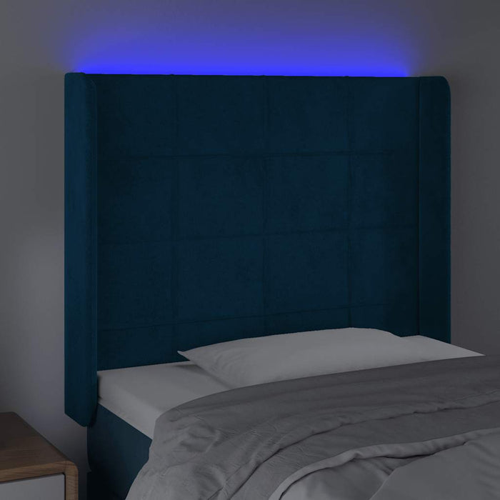 Tăblie de pat cu LED, albastru închis, 93x16x118/128cm, catifea WALTI