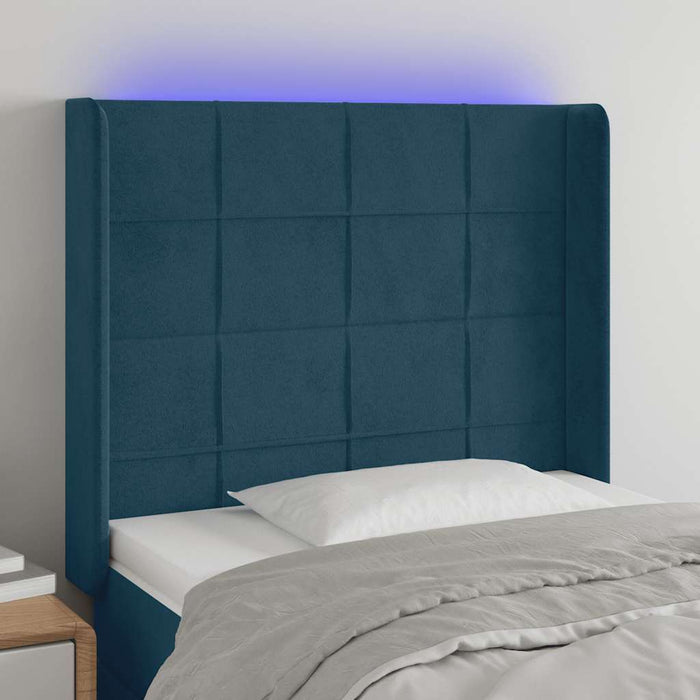 Tăblie de pat cu LED, albastru închis, 93x16x118/128cm, catifea WALTI