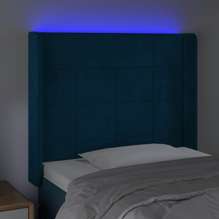 Tăblie de pat cu LED, albastru închis, 103x16x118/128cm catifea - WALTI WALTI