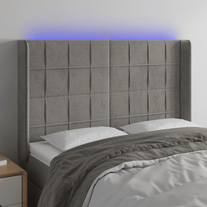 Tăblie de pat cu LED, gri deschis, 147x16x118/128 cm, catifea - WALTI WALTI