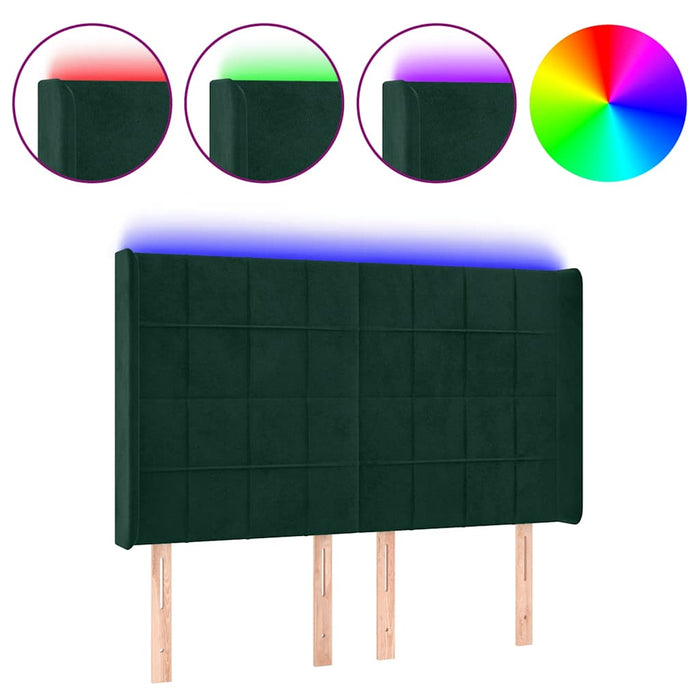 Tăblie de pat cu LED, verde închis, 147x16x118/128 cm, catifea - WALTI WALTI