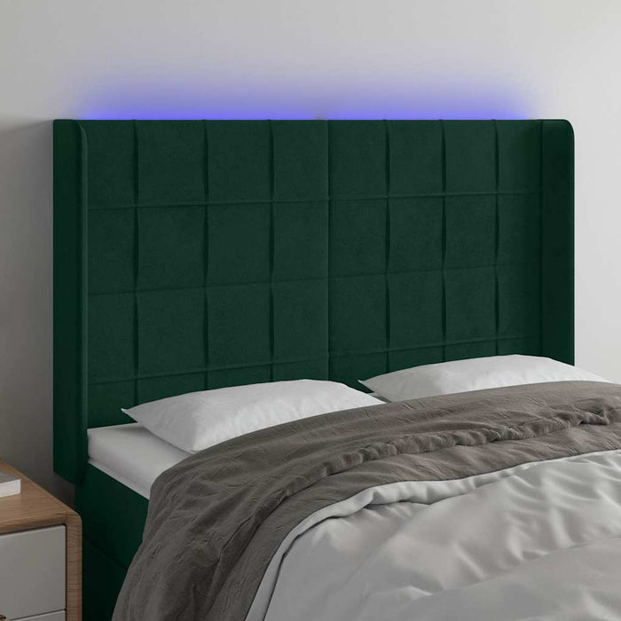 Tăblie de pat cu LED, verde închis, 147x16x118/128 cm, catifea - WALTI WALTI